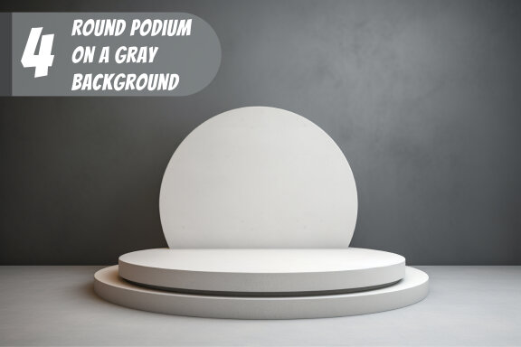 4 Images of small round podium white on a gray background
