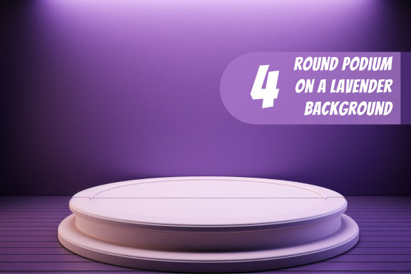 4 Images of small round podium white on a lavender background
