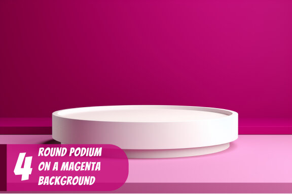 4 Images of small round podium white on a magenta background