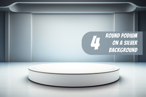 4 Images of small round podium white on a silver background