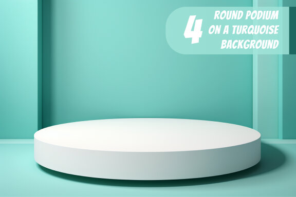 4 Images of small round podium white on a turquoise background