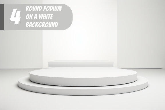 4 Images of small round podium white on a white background