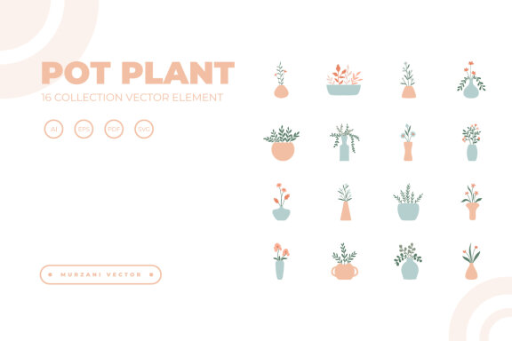 collection of vector pot plant element