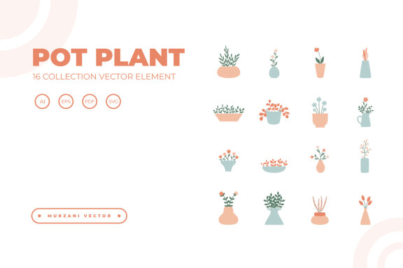 collection element pot plant vector