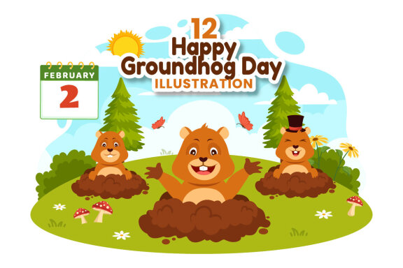 12 Happy Groundhog Day Illustration