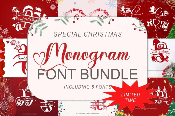 Christmas Monogram Font Bundle - 8 Fonts