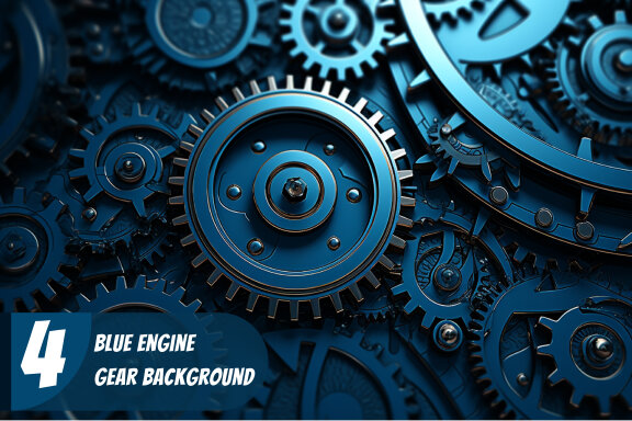 4 Images of blue engine gear background