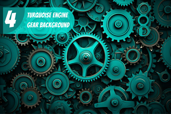 4 Images of turquoise engine gear background