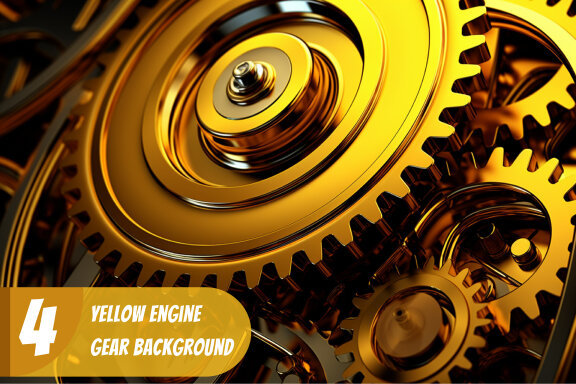 4 Images of yellow engine gear background