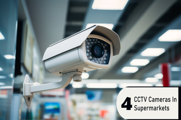 CCTV cameras in supermarkets, security or surveillance systems in shops