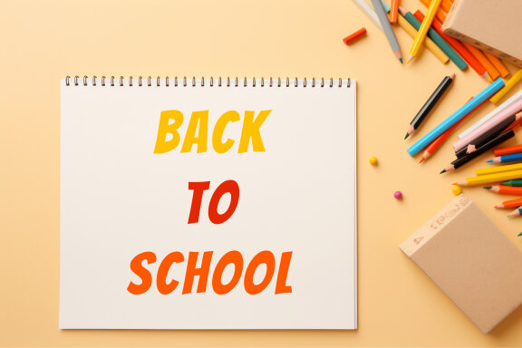 School supplies with beige background