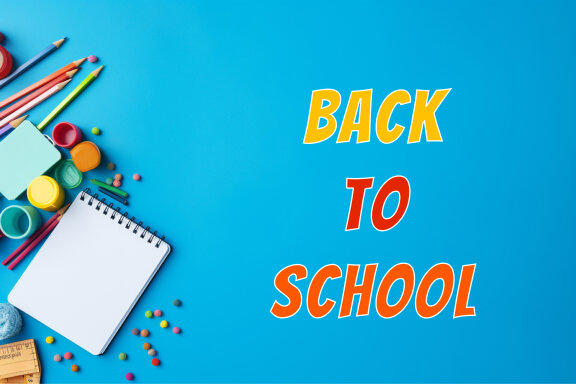School supplies with blue background