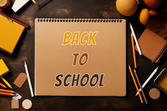 School supplies with brown background