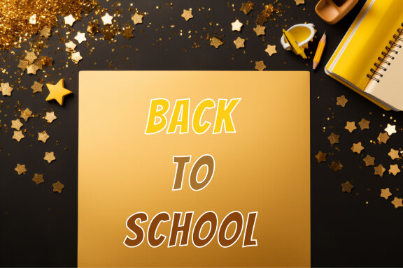 School supplies with gold background