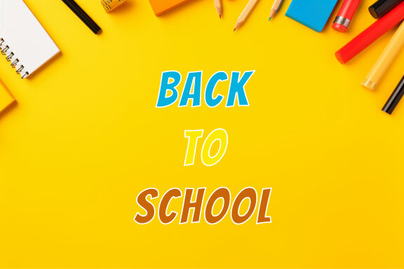 School supplies with yellow background