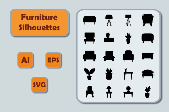 Black color silhouette furniture vector illustration