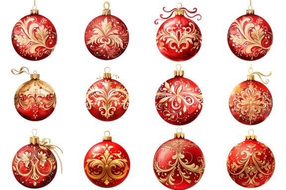 Watercolor Red Ornaments Clipart