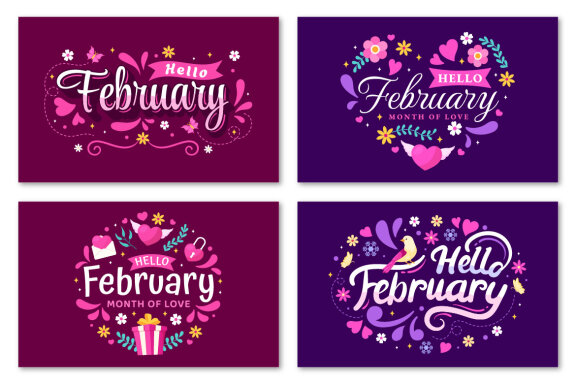 16 Hello February Month Illustration