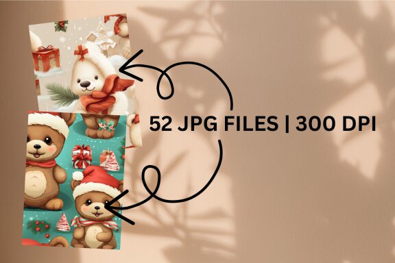 Vintage Christmas Bear Cute 3D Pattern