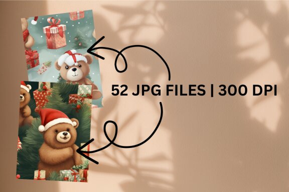 Vintage Christmas Bear Cute 3D Pattern