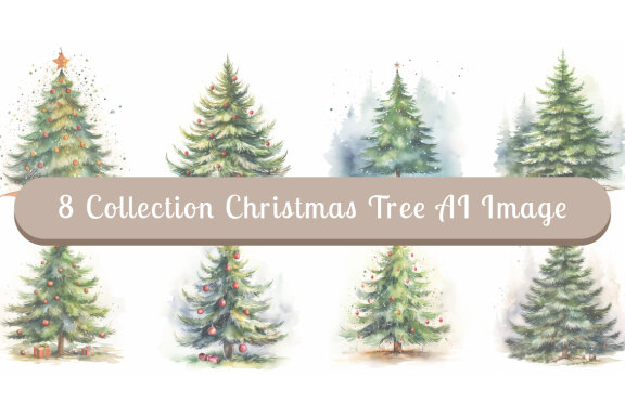 watercolor christmas tree collection vol. 2