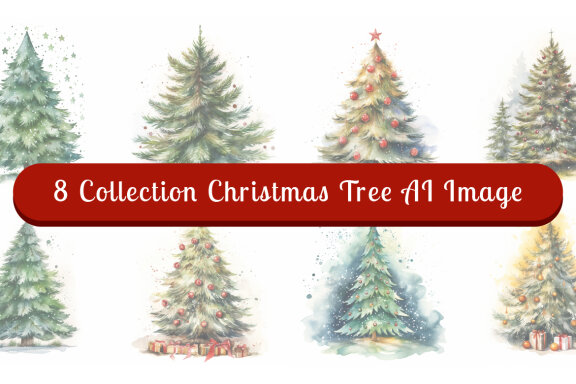 watercolor christmas tree collection vol. 7