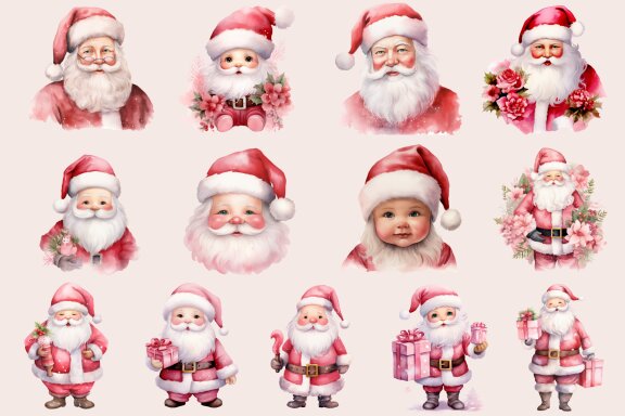 Pink Christmas Santa Clipart