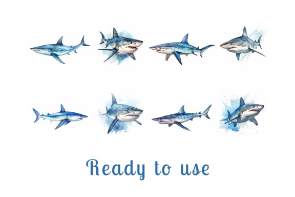 Free shark sea animal watercolor illustration collection vol. 1
