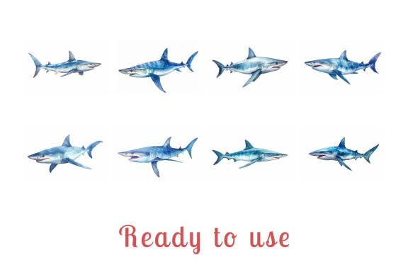 shark sea animal watercolor illustration collection vol. 9