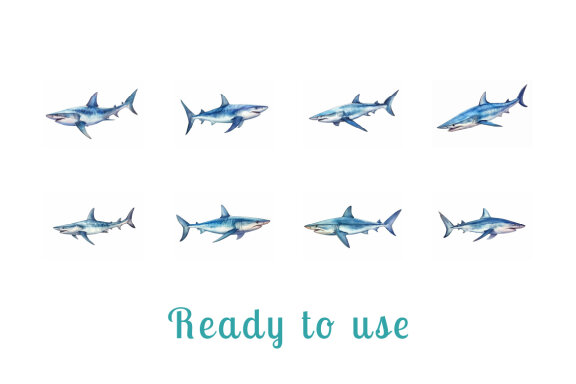 shark sea animal watercolor illustration collection vol. 12