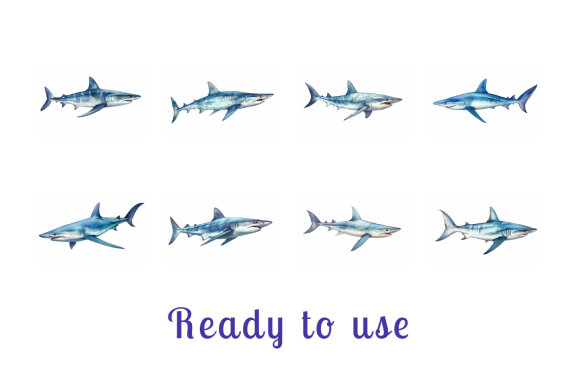 shark sea animal watercolor illustration collection vol. 13
