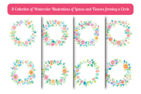 collection of watercolor illustrations of leaves and flowers forming a circle vol. 2