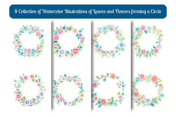 collection of watercolor illustrations of leaves and flowers forming a circle vol. 4