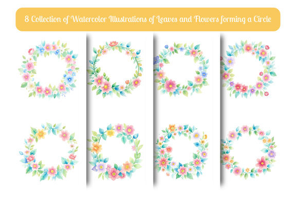 collection of watercolor illustrations of leaves and flowers forming a circle vol. 5