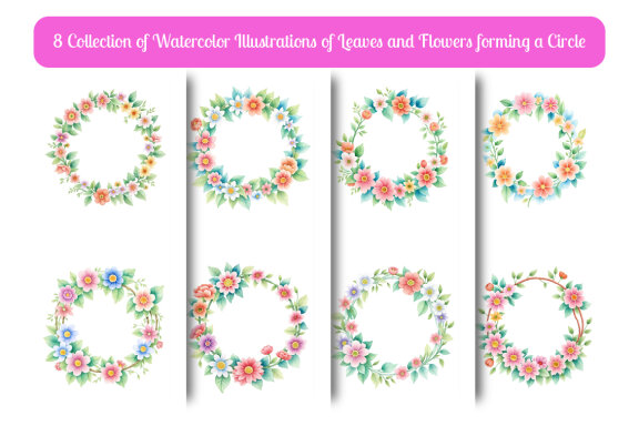 collection of watercolor illustrations of leaves and flowers forming a circle vol. 7