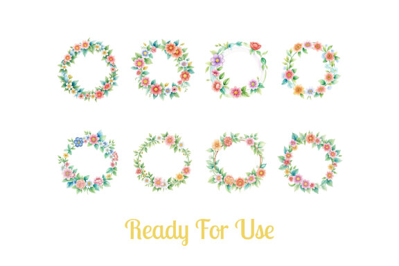 collection of watercolor illustrations of leaves and flowers forming a circle vol. 9