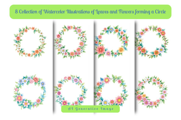 collection of watercolor illustrations of leaves and flowers forming a circle vol. 10