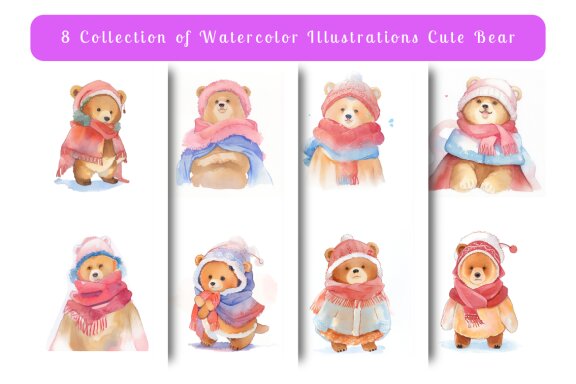 collection of watercolor illustrations of cute bears wearing warm clothes vol. 1