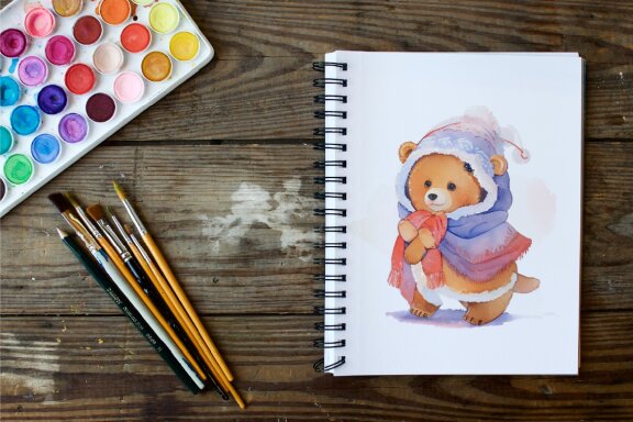 collection of watercolor illustrations of cute bears wearing warm clothes vol. 1