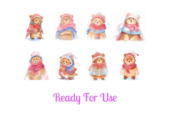 collection of watercolor illustrations of cute bears wearing warm clothes vol. 1