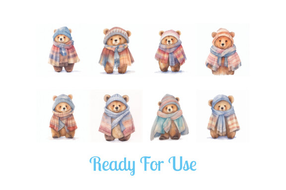 collection of watercolor illustrations of cute bears wearing warm clothes vol. 2