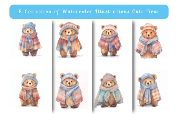collection of watercolor illustrations of cute bears wearing warm clothes vol. 2