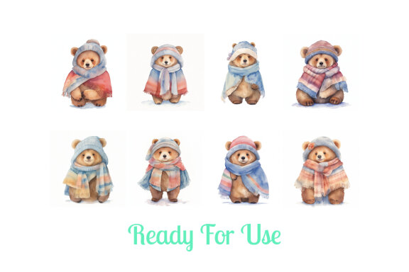 collection of watercolor illustrations of cute bears wearing warm clothes vol. 3
