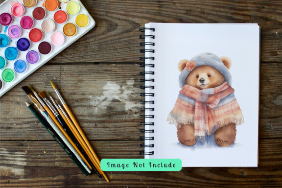 collection of watercolor illustrations of cute bears wearing warm clothes vol. 3