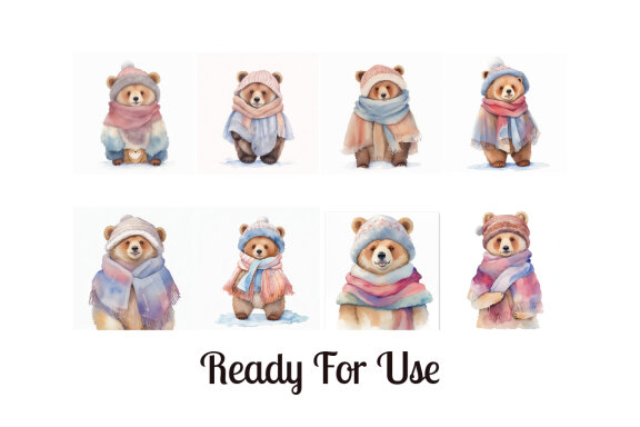 collection of watercolor illustrations of cute bears wearing warm clothes vol. 4
