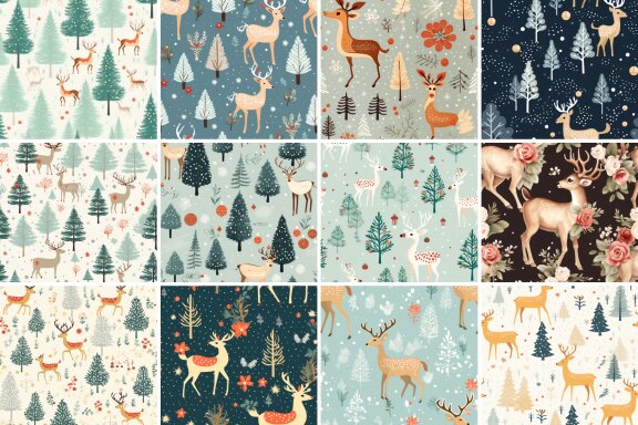 Watercolor Christmas Reindeer Pattern 
