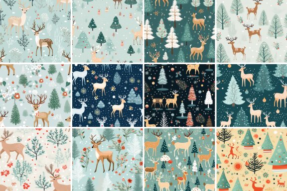 Watercolor Christmas Reindeer Pattern 