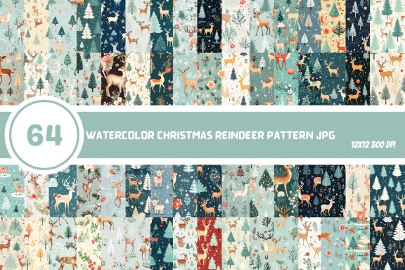 Watercolor Christmas Reindeer Pattern 