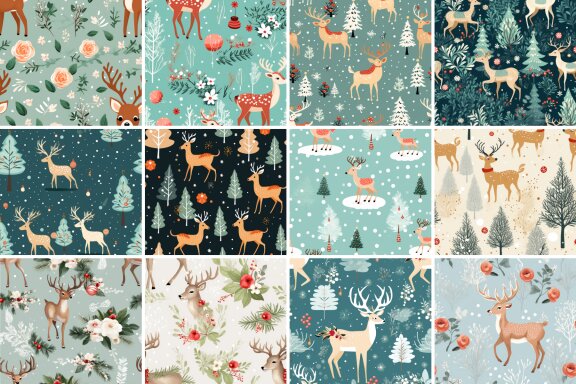 Watercolor Christmas Reindeer Pattern 