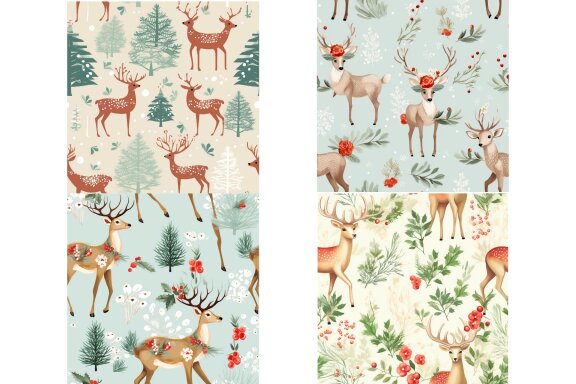 Watercolor Christmas Reindeer Pattern 